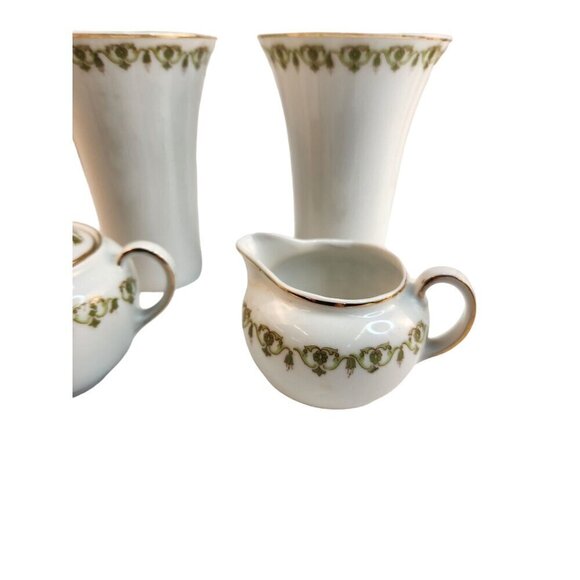 VTG Victoria Austria Green Floral Pattern  Gold edging sugar & creamer set with - Picture 10 of 16